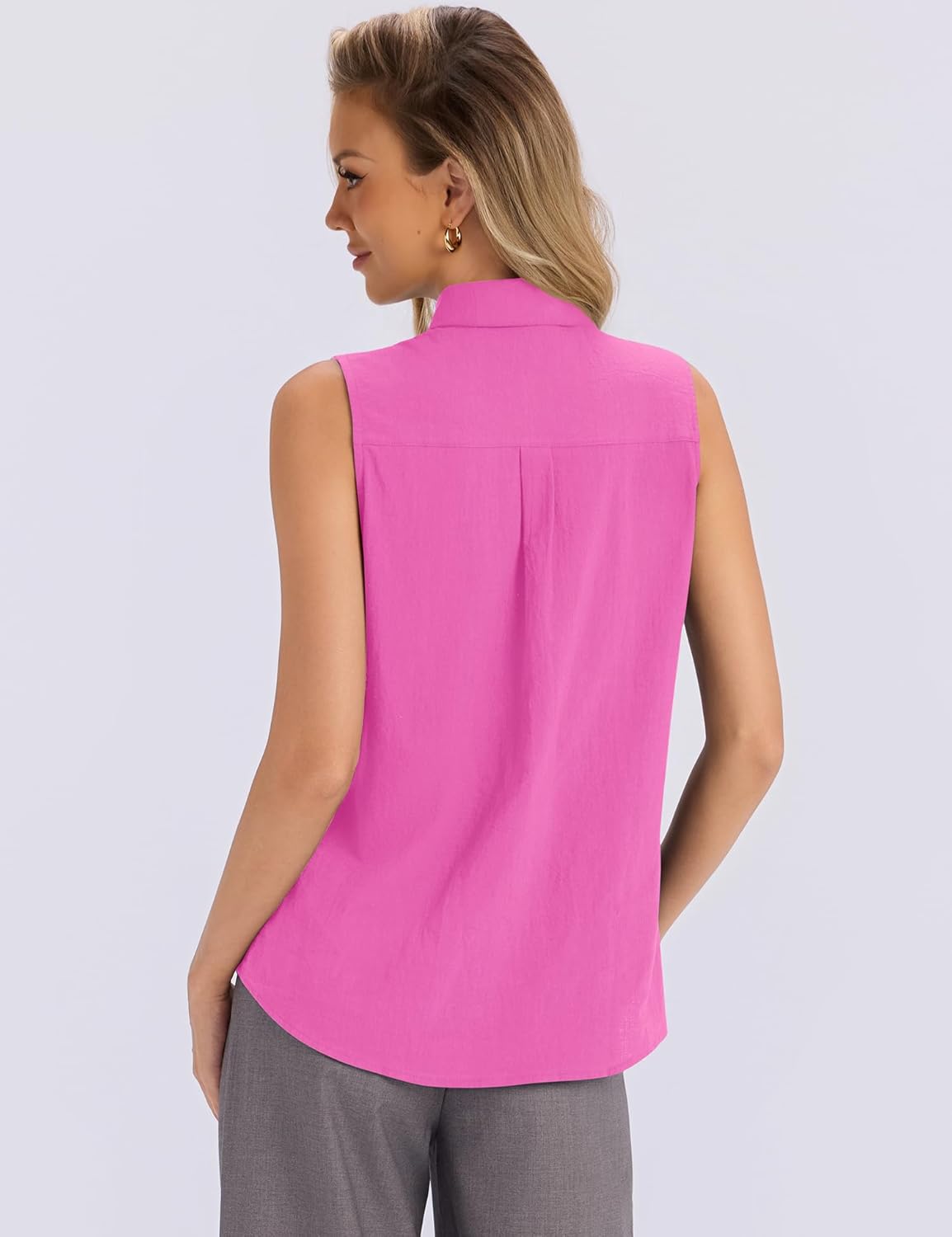 LOMON Women’s Summer Sleeveless Button Down Shirt Office Collared Blouses with Pleated Front Casual Basic Tank Tops - Image 5