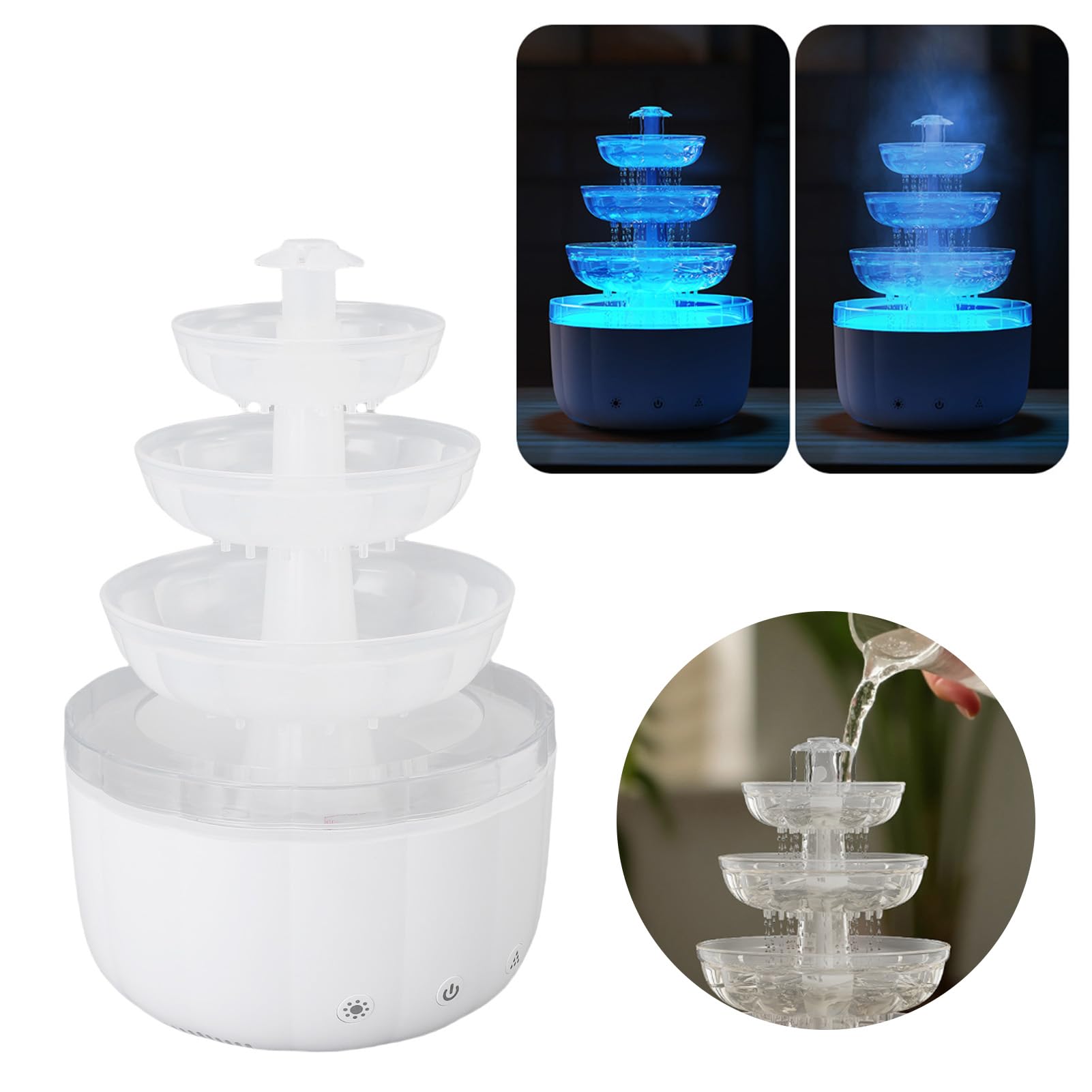 LiebeWH Difusor de Aceite Esencial de Fuente, Humidificador de Aire de Escritorio con Flujo de Agua PP, Niebla de Aromaterapia de 500 Ml, Luz Colorida, Apagado Automático Silencioso para Yoga en el