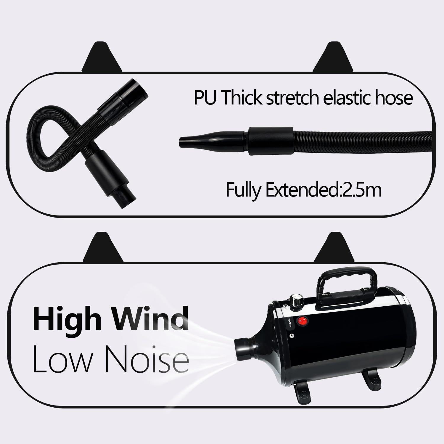Sèche-Cheveux Pour Chien,2800W Souffleur de Soins Pour Chien,Noir | Pour Animaux Vitesse Continue et température réglable,4 Buses