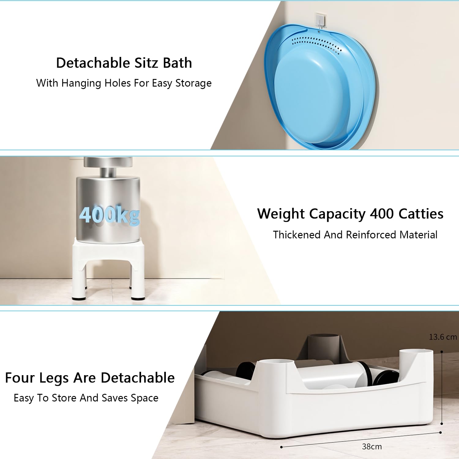 Bañera de asiento, baño de asiento portátil con taburete integrado, taburete de baño sin sentadillas, baño de asiento extraíble con función de enjuague, adecuado para el tratamiento de hemorroides
