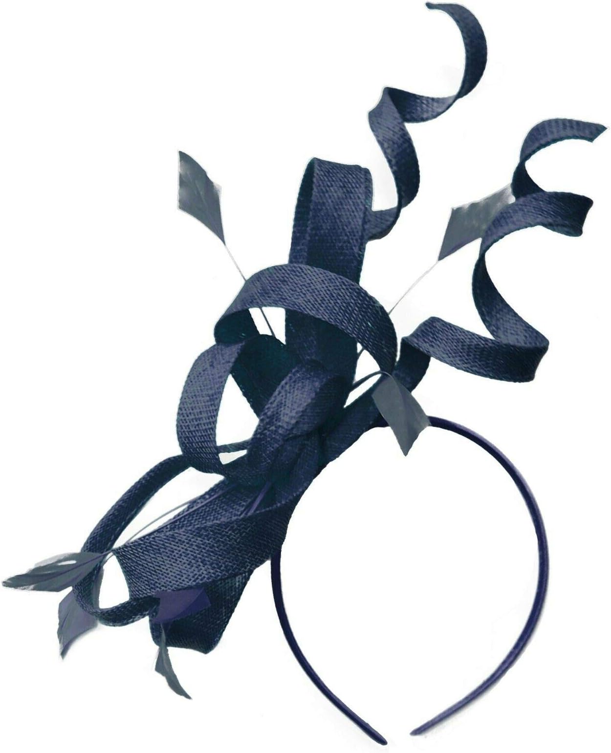 Sinamay Headband Swirl Fascinator For Women Wedding Ascot Races (Navy)