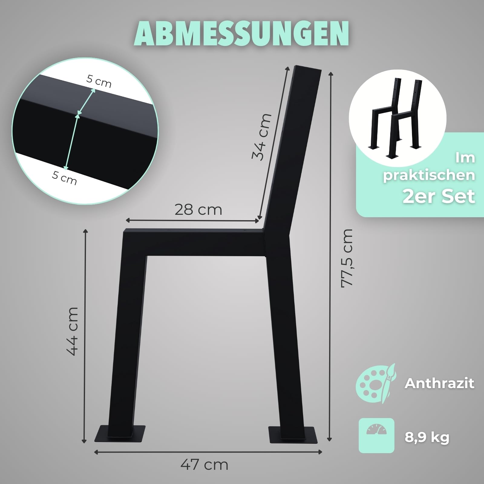 HAGO24 Bankgestell in Anthrazit I hochwertige Bank Füße aus Stahl I Bankbeine für Sitzbank mit Rückenlehne I DIY Metallgestell für Esszimmer-Bank & Gartenbank I rostfrei & wetterfest