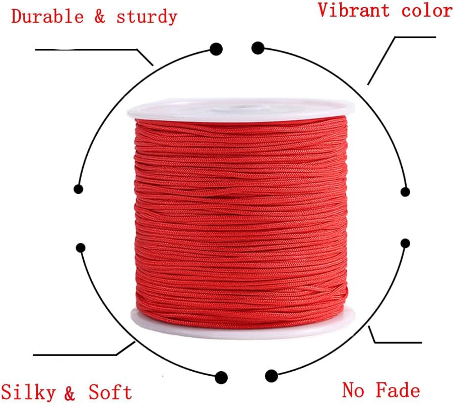 1mm x 100 Yards Nylon Cord, Braided Thread Trim String Thread for Chinese Knotting Necklaces Jewelry Making Macramé Beading Bracelets Pendant and Craft 100 Yards (Red)