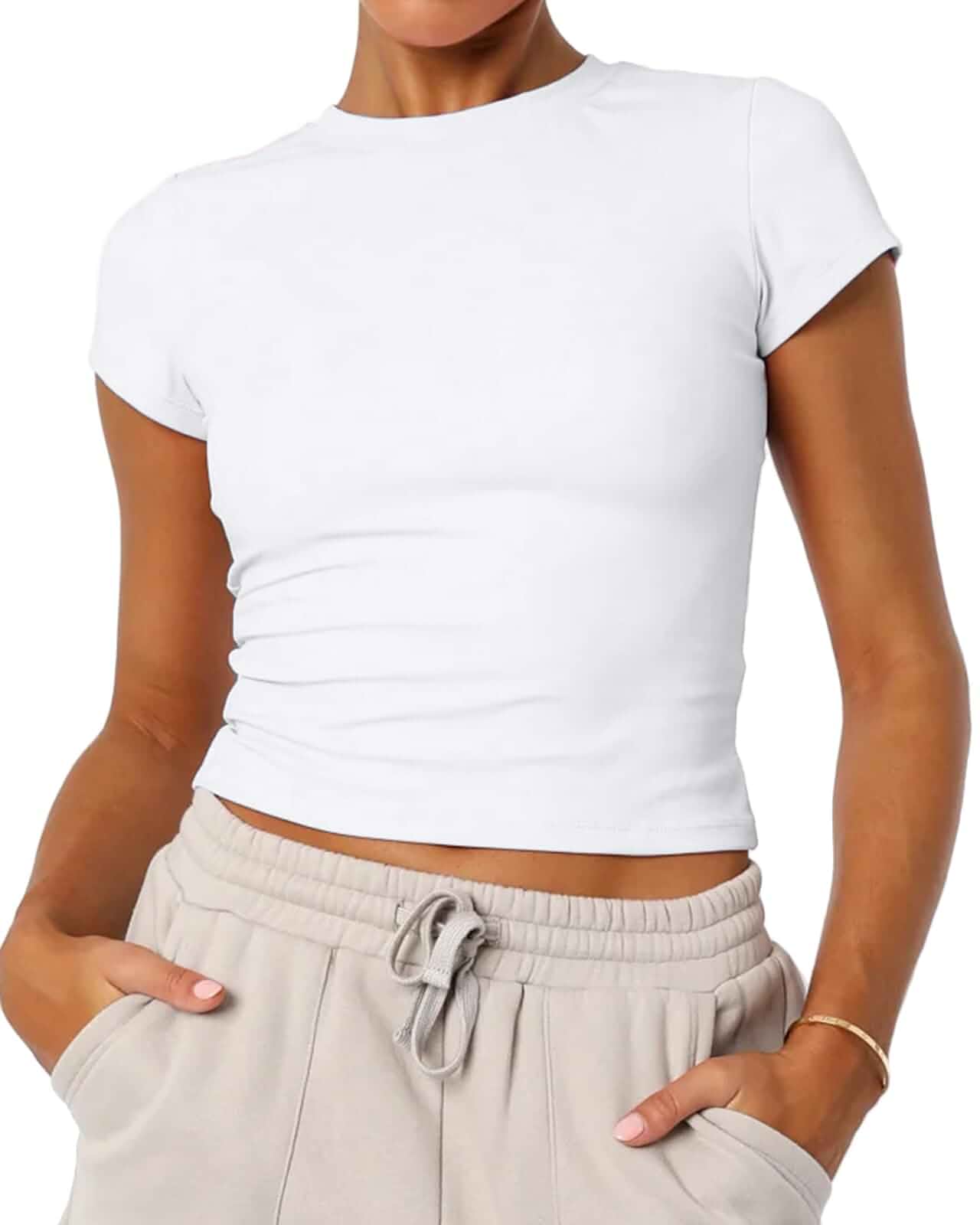 Women's Basic Summer Short Sleeve Crewneck T-Shirts Y2K Cute Going Out Tops Baby Tee Short Sleeve