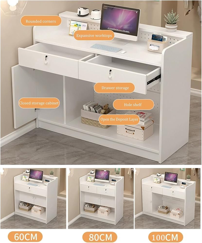 Nowoczesny recepcja recepcji z zamykanymi szafkami Ders & Sto, biurko biurowe, brązowy h, rozmiar: 60 cm - idealny do Retais