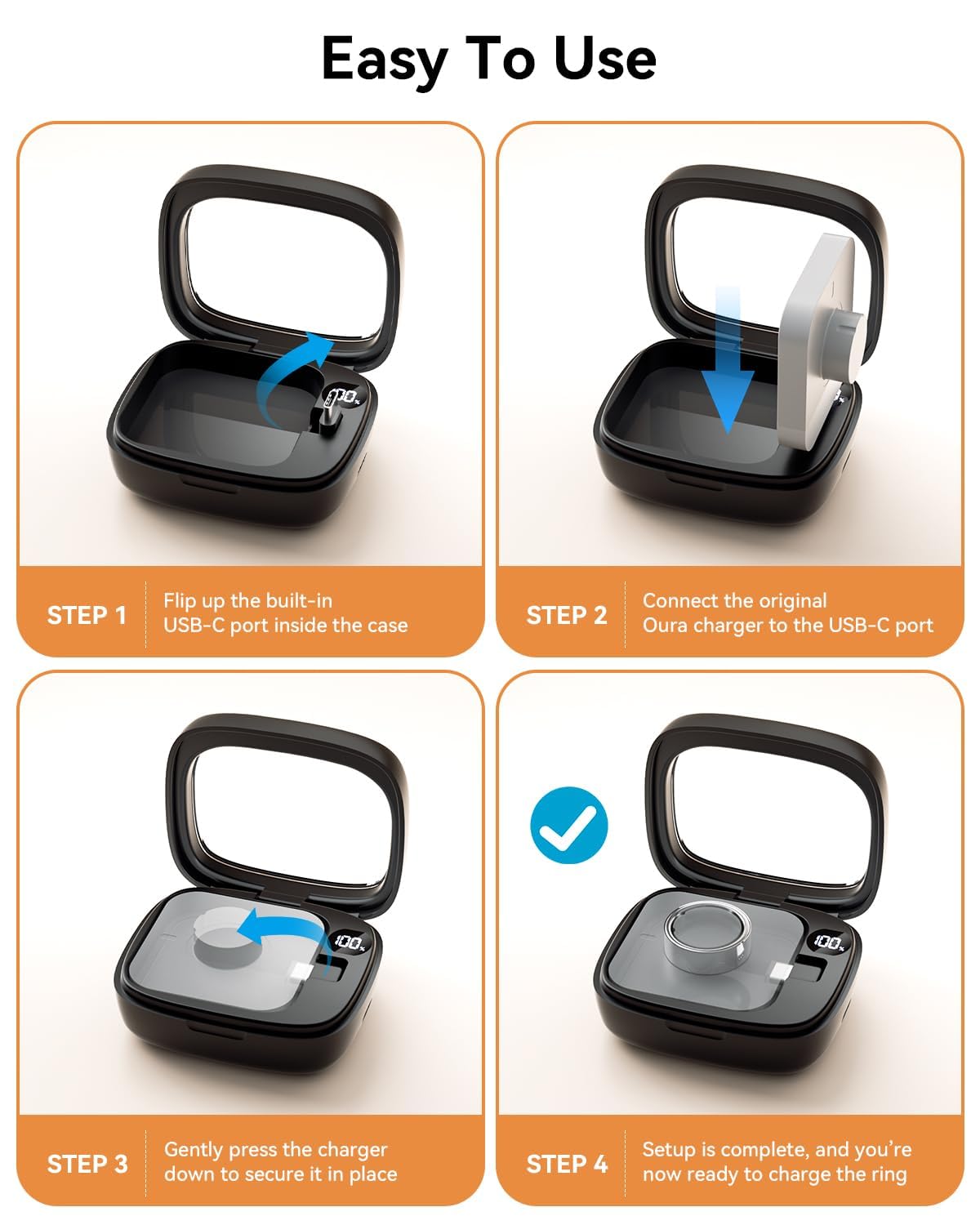 Étui de Charge Portable pour Oura Ring Gen 3/4/5, Batterie Rechargeable 2000mAh avec écran numérique, étui de Voyage, autonomie jusqu'à 60 Jours (Chargeur Original Non Inclus)