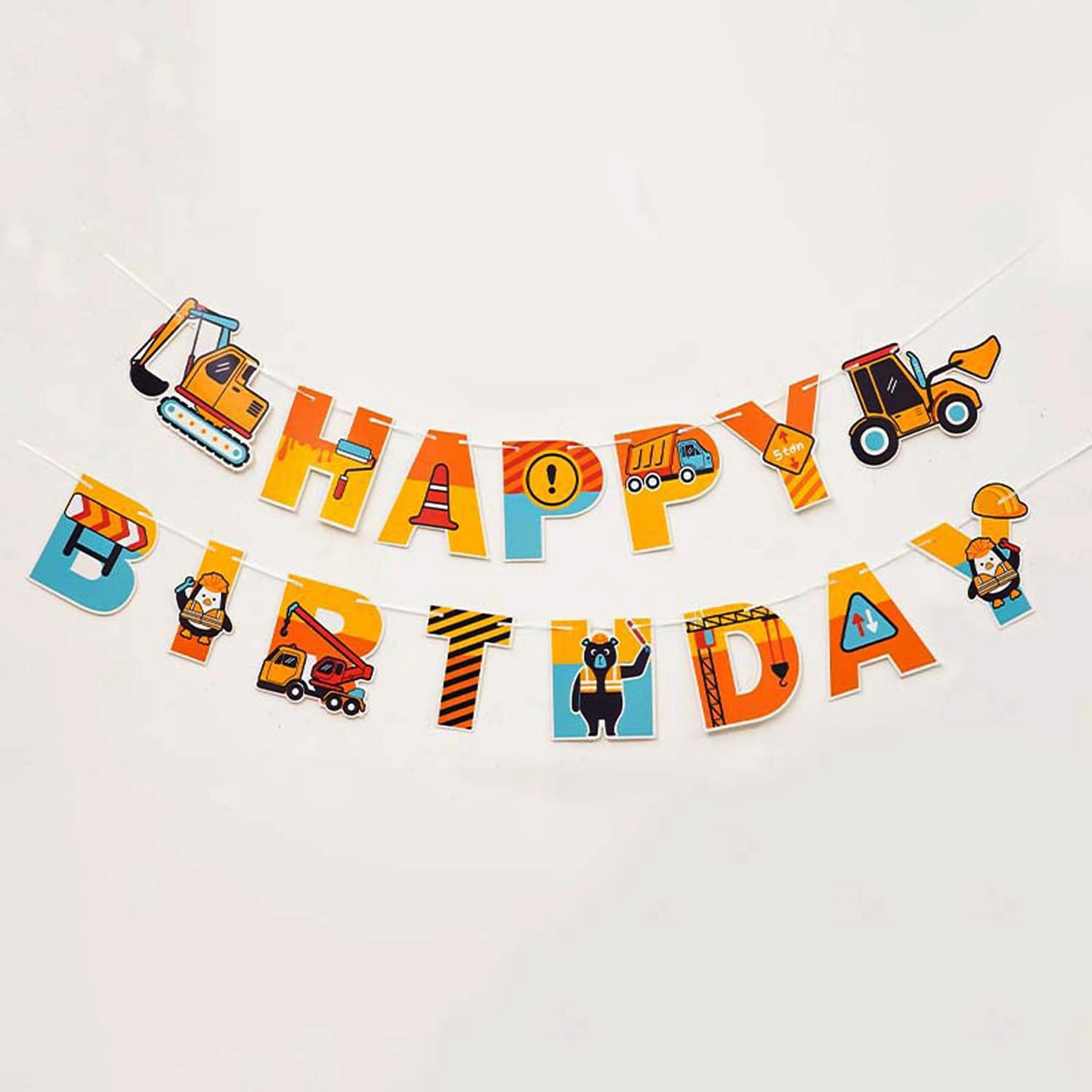 Tractor Themed Birthday Banner,Digger Construction Happy Birthday Banner for Truck Theme Party Supplies for Boys with Digger Truck Bulldozer Design Construction Theme Party Supplies