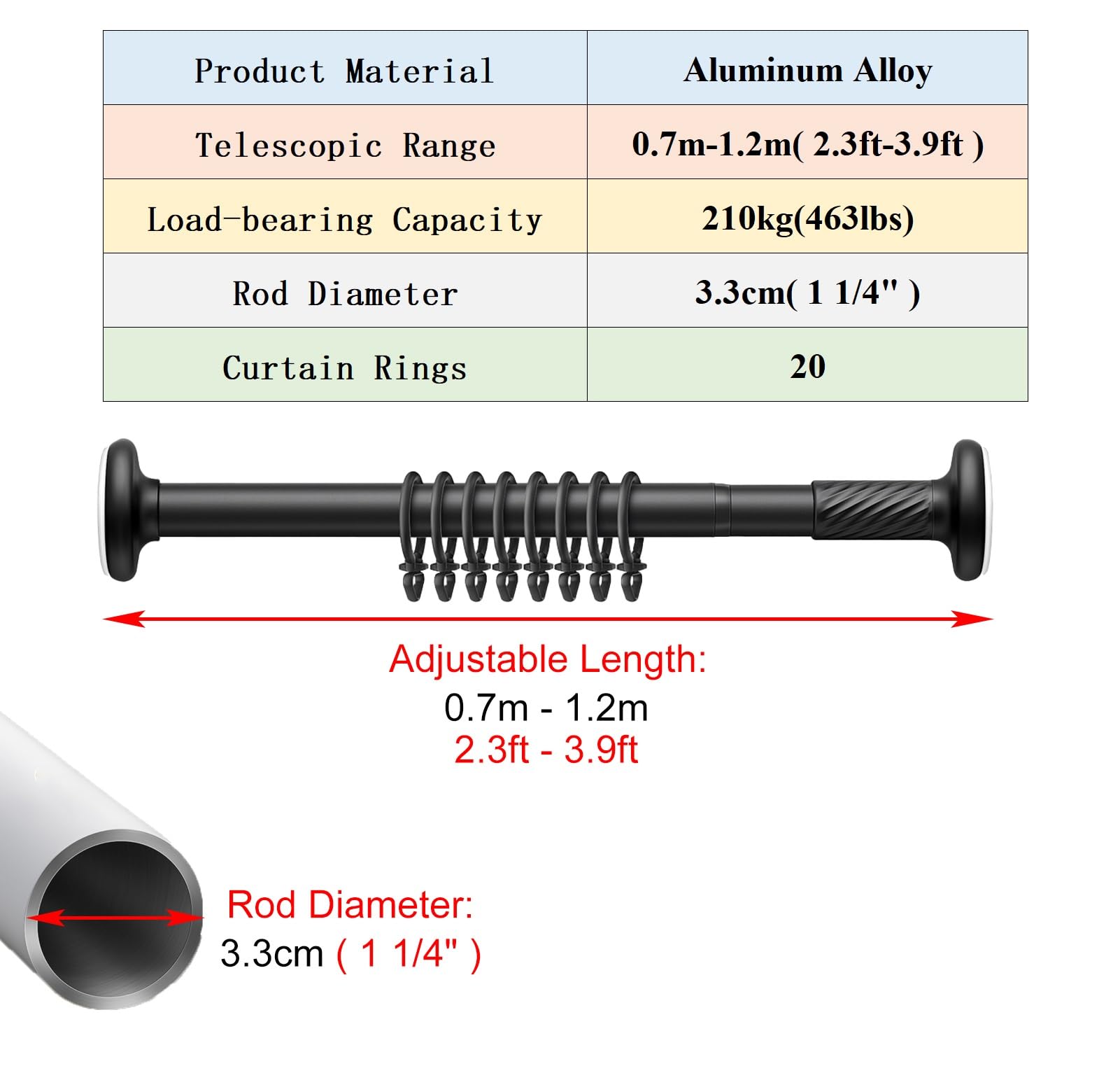 PadPure Barra De Cortina De Ducha Extensible De 75 A 197 Cm, Barra De