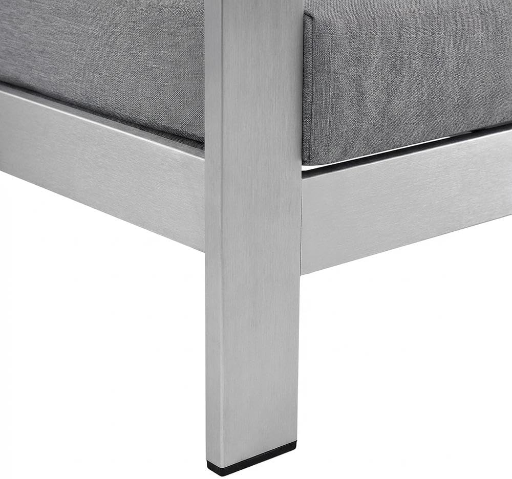 Gray Left-Arm Corner Sectional Outdoor Patio Aluminum Loveseat with Cushions, Weather-Resistant Frame, Modern Style for Garden and Patio
