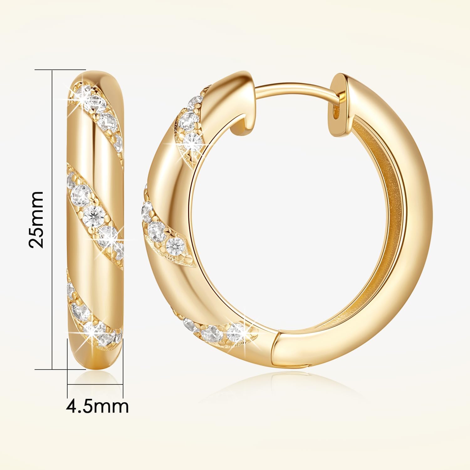 ELEBEST 14K Gold Hoops Earrings for Women Thick Huggie Hoop Earrings Shining Cubic Zirconia Hoop Earring Small Hoops Gold Jewelry for Womens 25mm - Image 6