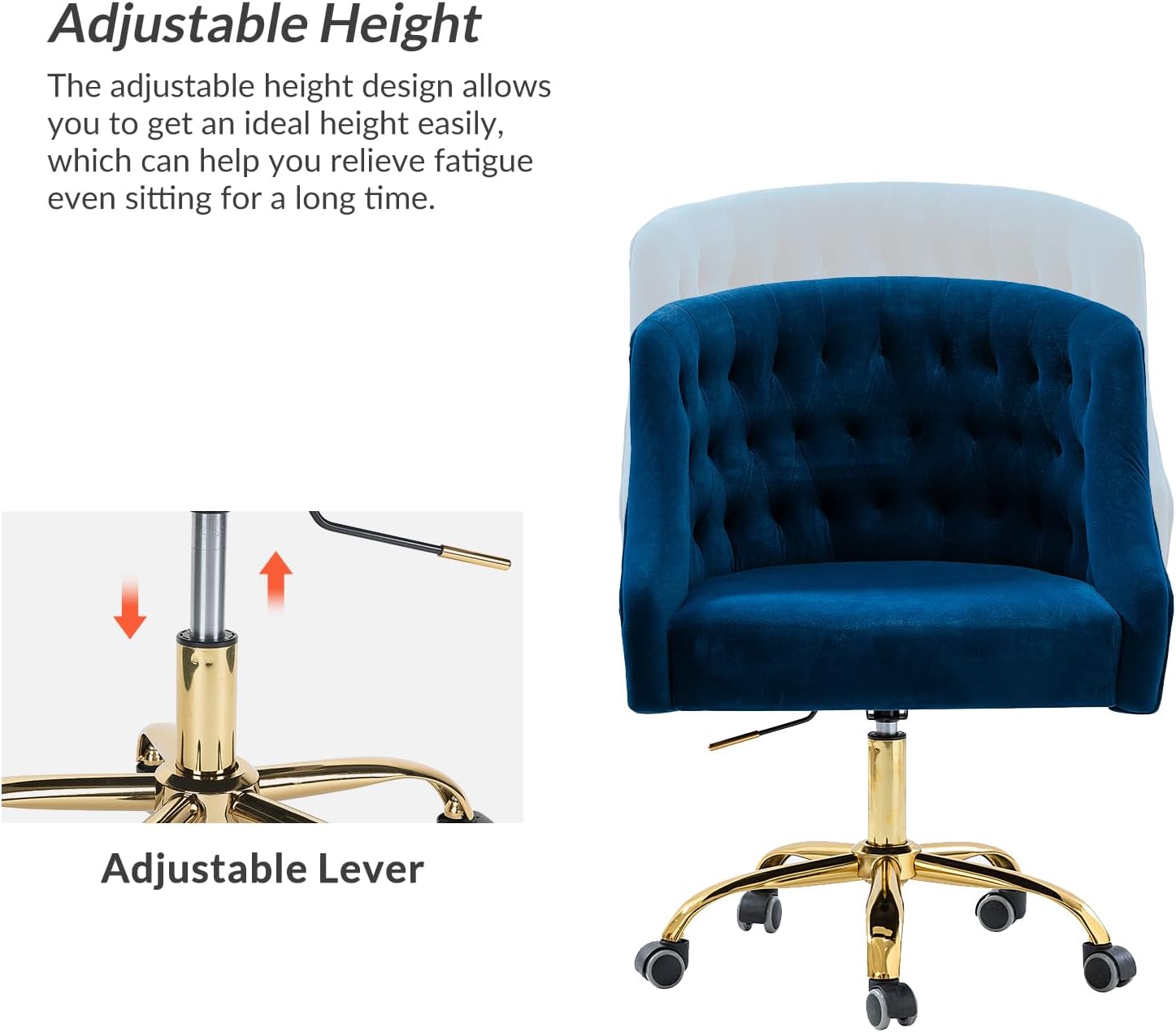 TINA'S HOME Velvet Home Office Chair with Gold Base, Comfortable Modern Cute Desk Chair, Adjustable Swivel Task Chair for Living Room Bedroom Vanity Study, Navy