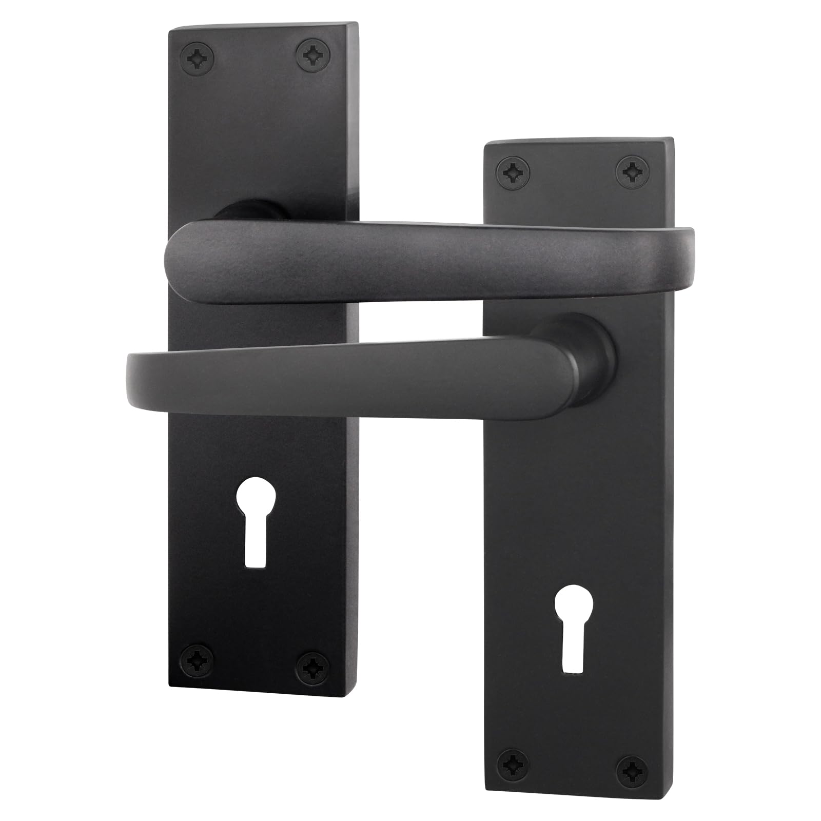 EAI Black Door Handles Sash Lock, 1 Pair on Backplate