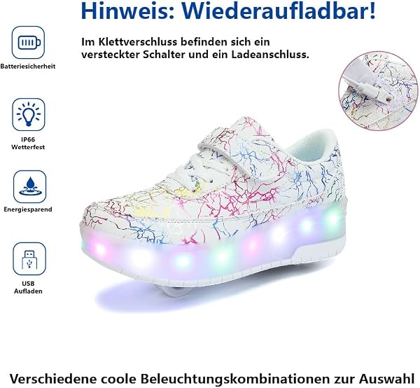HUSKSWARE Pattini a rotelle, per Ragazzi e Ragazze, con 4 Ruote, Regolabili, con Ruote, Colore Nero, Bianco,Rosa 28-40 EU - 3