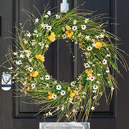 Summer Wreaths For Front Door, Soomeir Daisy Wreath 22 Inch Spring Wreath, Floral Wreath With Green Leaves For Front Door Window Wall Farmhouse Decor #TOP6