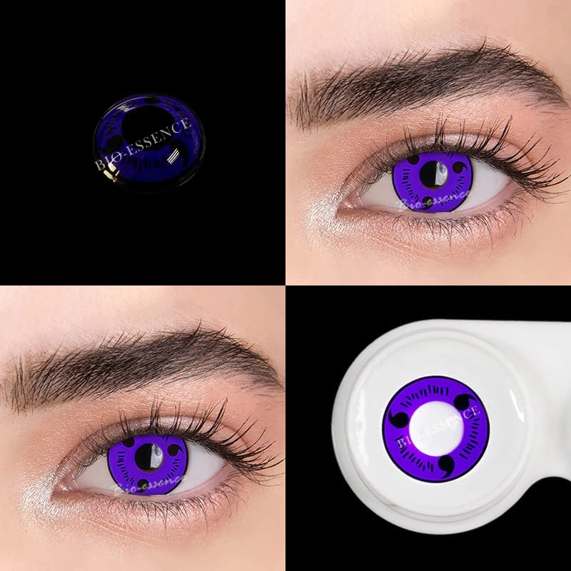 FRESH LADY Pack Lentillas Cosplay de Hidrogel blandas 1 par Lentes de contacto color violeta sin graduación. Duración: 12 meses. Incluye estuche y 10ml de solución. Color Violeta Sasuke Uchiha