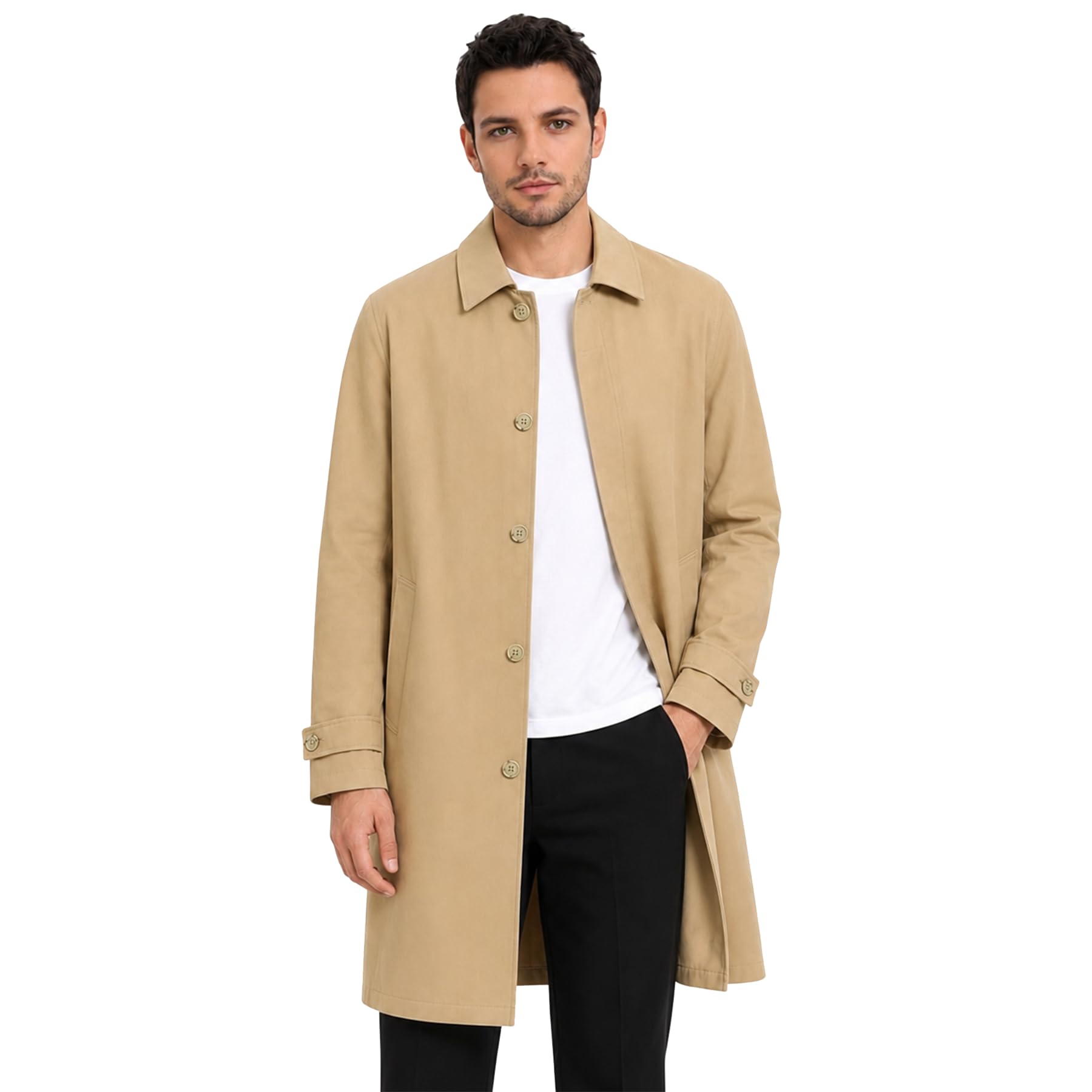Allthemen Herren Trenchcoat Baumwolle Übergangsjacke Mittellang Einreiher Mantel Revers Herbst Jacke Business Casual