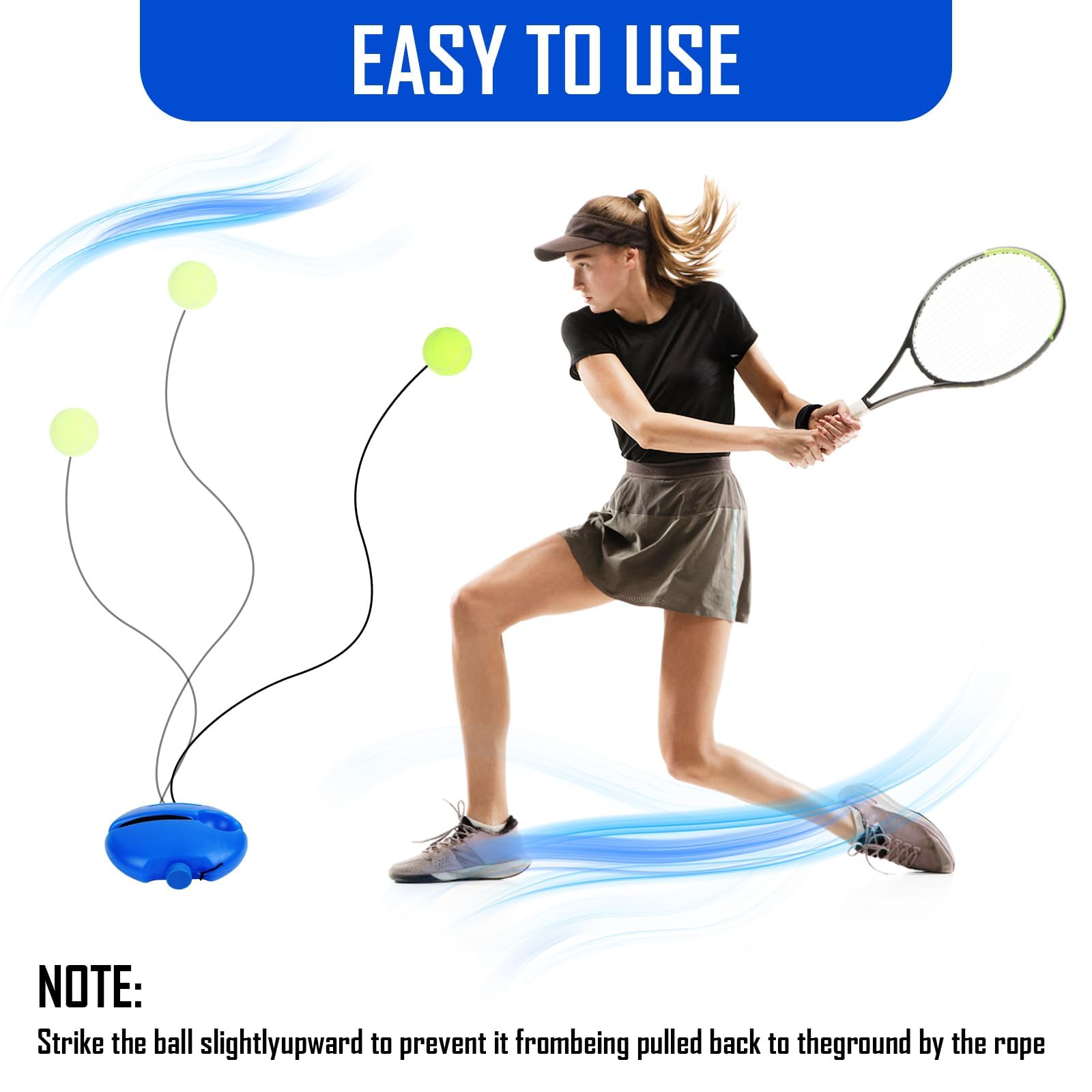 AKONE Tennis Trainer, set da tennis per allenatori, baseboard con 3 palline da tennis metalliche, strumento per l'allenamento del tennis, per adulti