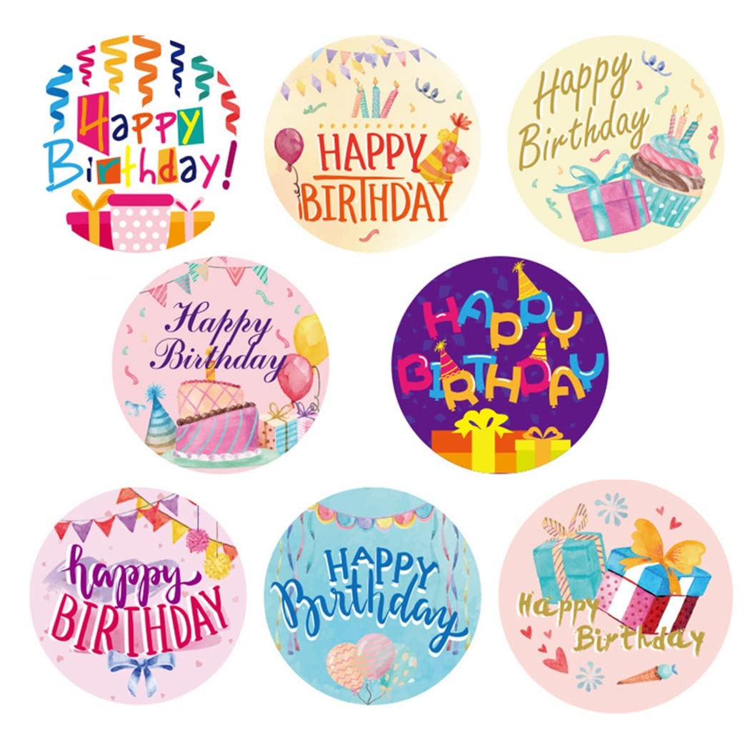 YOFAPA Happy Birthday Stickers Adhesive: 500PCS Round Sealing Labels Removable Package Stickers Envelope Card Labels for Party Decorations