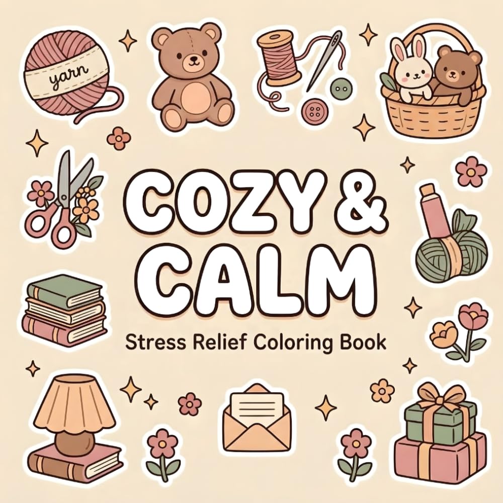 Cozy & Calm: Bold and Easy Coloring Book for Kids Ages 6+: Cute Cozy Things, Sweet Treats, Little Shops, and Simple Fun Pages
