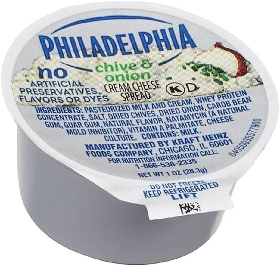 Kraft Philadelphia Chive and Onion Cream Cheese - Cup, 1 Ounce - 100 per case.