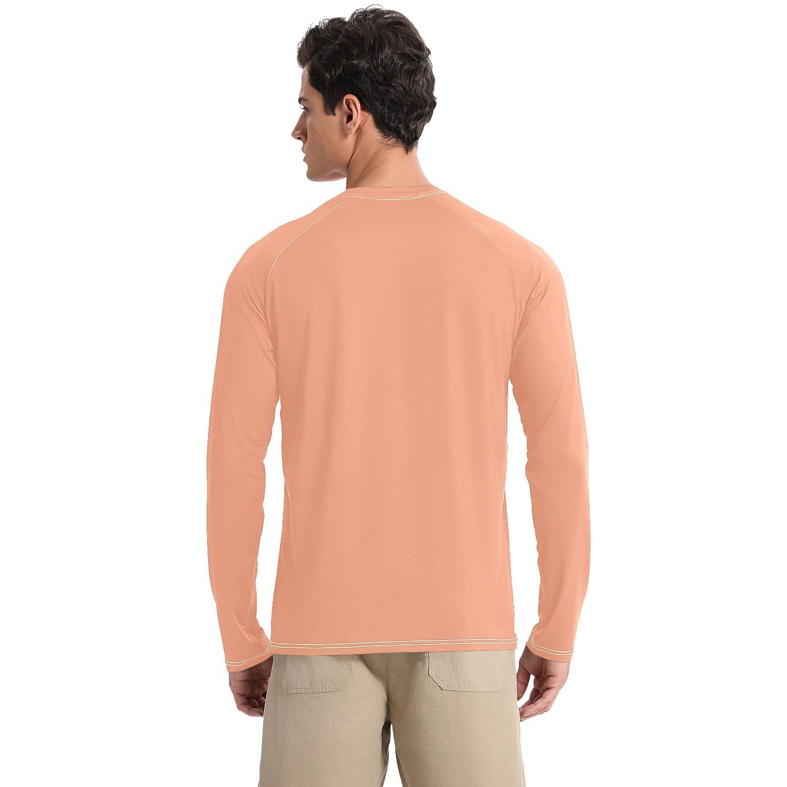Bulletgxll Peach Color Men's Sun Protection Shirts UPF 50+ Long Sleeve UV Rash Guard Quick Dry Swim Shirts