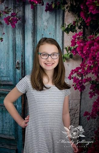 Miniatura 3 de Kate Telones de fondo vintage de madera de granero azul vintage para fotografía de escena de primavera, naturaleza, flores rojas, fondos para baby