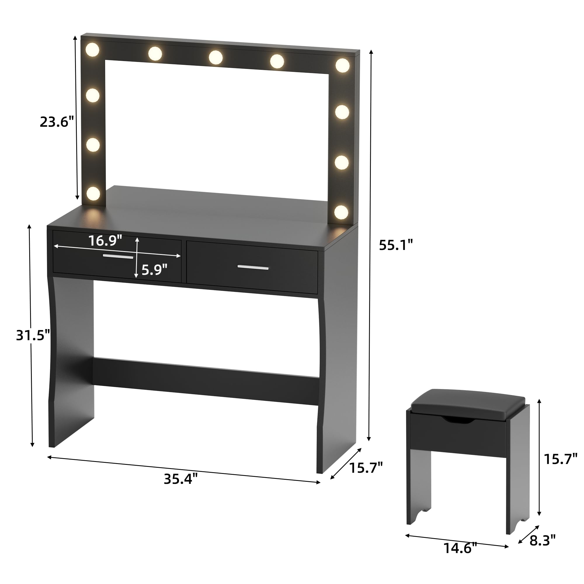 YITAHOME Coiffeuse Table de Vanité, avec Miroir, 4 Tiroirs, éclairage YITAHOME Coiffeuse Table de Vanité, avec Miroir, 4 Tiroirs, éclairage