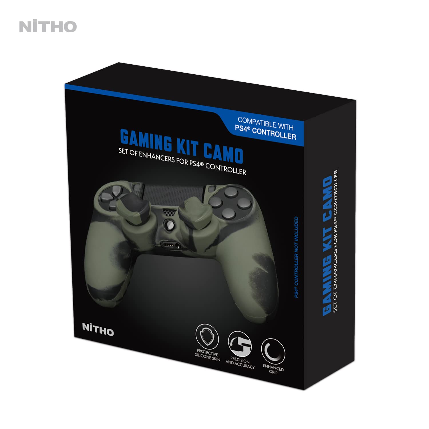 NiTHO Silicone Cover Skin per Controller PS4, Gaming Kit per Controller Playstation 4 lnclude Custodia Protettiva Antiscivolo, Anelli di Precisione e 3 Copri Levette Analogiche Concave - Camo