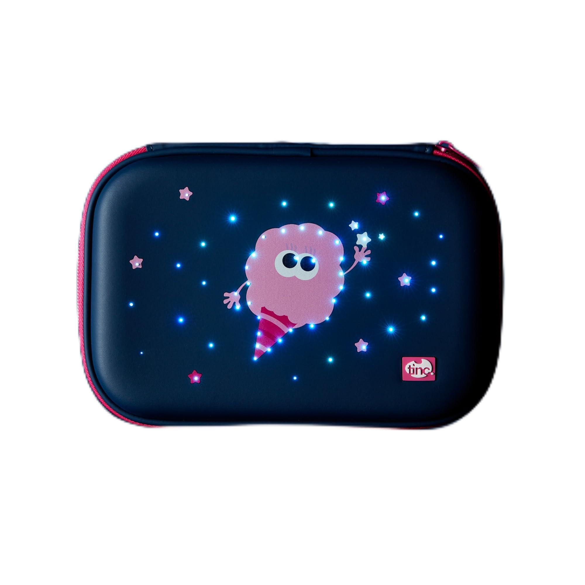 Tinc Light Up Hardtop Zip Compartment Pencil Case - Pen Holders and net Pockets for Your Stationery - Flossie Candy Floss Character, Navy & Pink (not Filled)