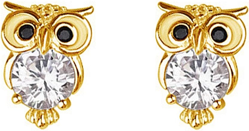 Dainty Owl Tiny Stud Earrings for Women Girls 925 Sterling Silver Cubic Zirconia Crystal Studs Cartilage Tragus Luck Post Pin Nickel Free Cute Animal Jewelry Birthday Holiday Gifts