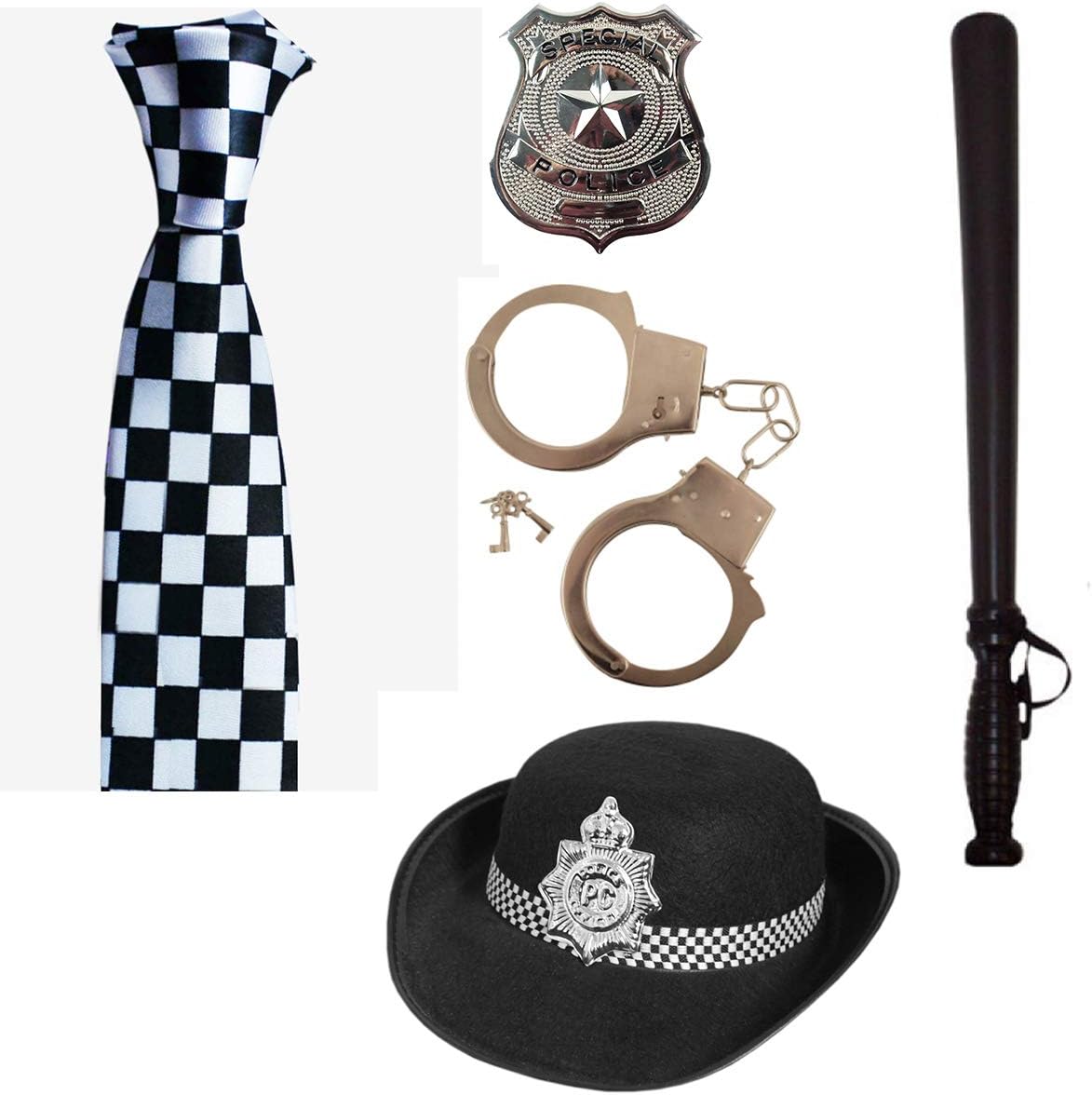 World OF Toys British WPC Police Cop Woman Hat Tie Badge Truncheon Cuffs Fancy Dress 5Pc Set BY (WOT)