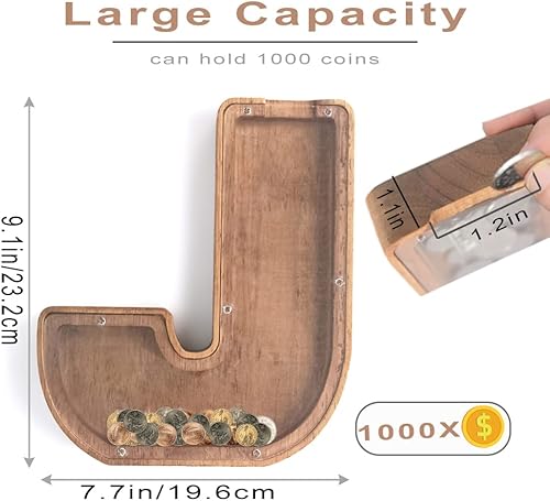 Miniatura 3 de ARTANLIFE Alcancía grande grande para adultos, alcancía para adultos, letras de madera de madera, alcancías para adultos, alfabeto con inicial,