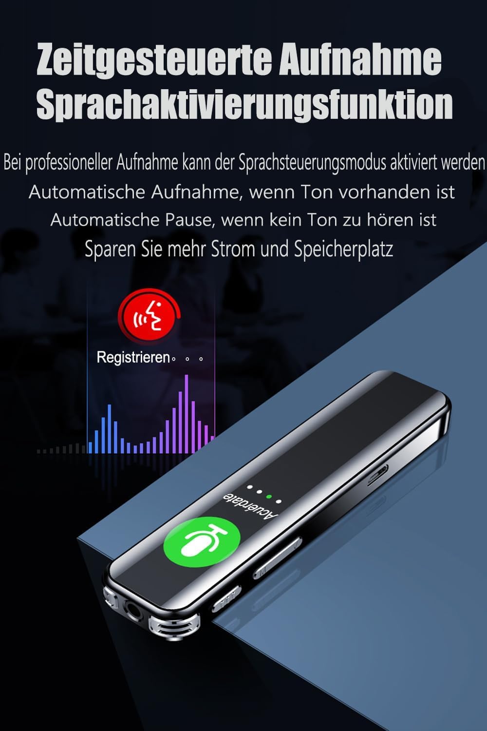 Diktiergerät 64 GB Speicher, Wiederaufladbar Uer USB, Sprachsteuerung, Mit MP3 Player Diktiergerät Mini, Für Kurs, Besprechungs Und Voice Recorder Diktiergerät Mit Schreibfunktion, Voice Recorder