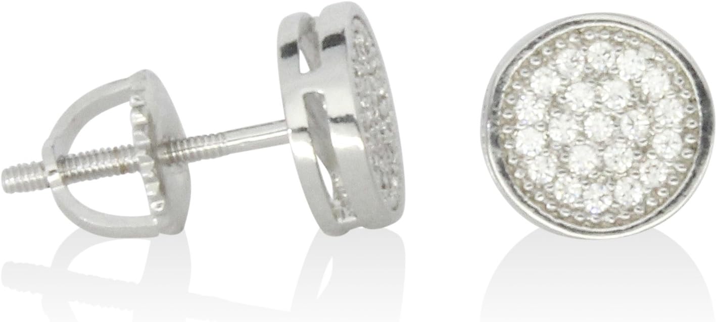 Silver Tone Icy Simulated Diamond Micro pave AAA Earring Stud Round Hip Hop 8mm (Silver)