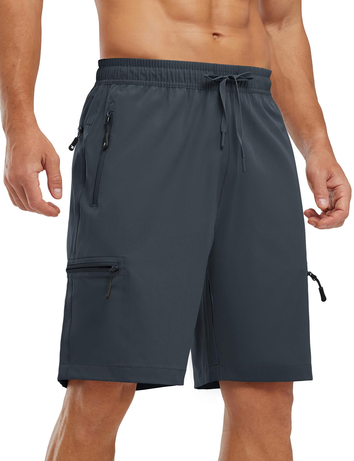 TBMPOY Men's 9" Hiking Shorts with Zipper Pockets Stretch Quick Dry Lightweight Elastic Waist Casual Work Shorts