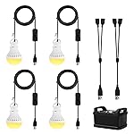 Onite USB LED Light Bulb, Emergency Backup Lighting for Camping, Garage, Power Outage Preparedness, for Portable Power Station & Solar Panel, Outdoor Lantern with Hook & 8.4ft Cord, Warm White (4)