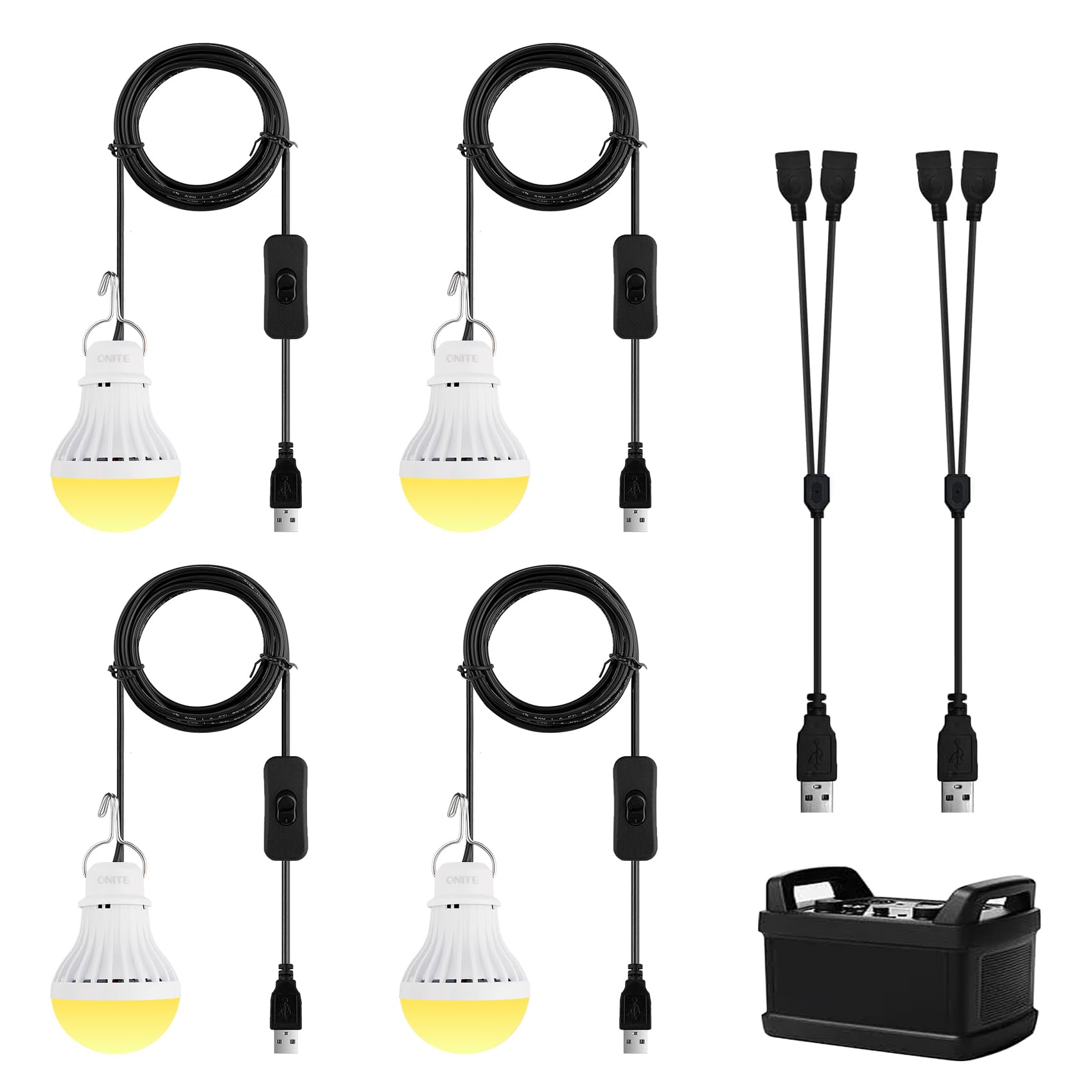 Onite 4-Pack USB LED Light Bulb | 2700K Warm White | Emergency Backup Lighting for Camping, RV, Garage, and Power Outage Preparedness