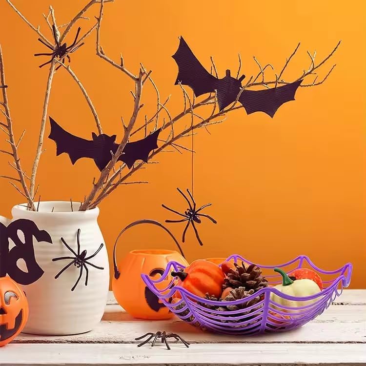 M. H. Supplies 6PCS Spider Web Candy Bowls - Black, Orange, Purple - Halloween Decor, Trick or Treat Party Supplies, Spooky Candy Dishes for Festive Fun, Candy Bowl for Parties, Party Bowl Set of 6