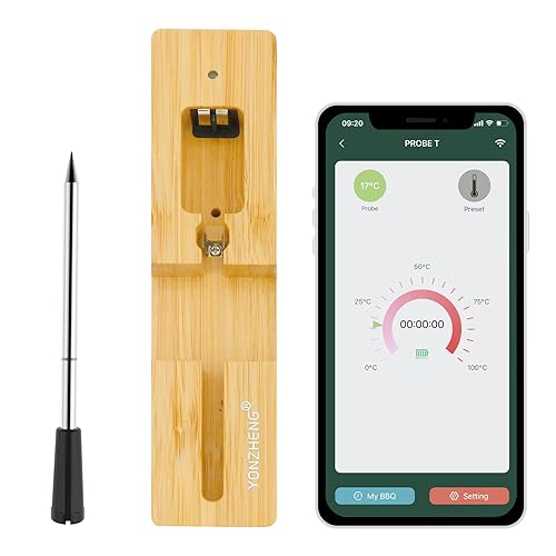 Termómetro inalámbrico Bluetooth para carne, alcance de 200 pies, termómetro inalámbrico para alimentos con aplicación termómetro de carne para asar