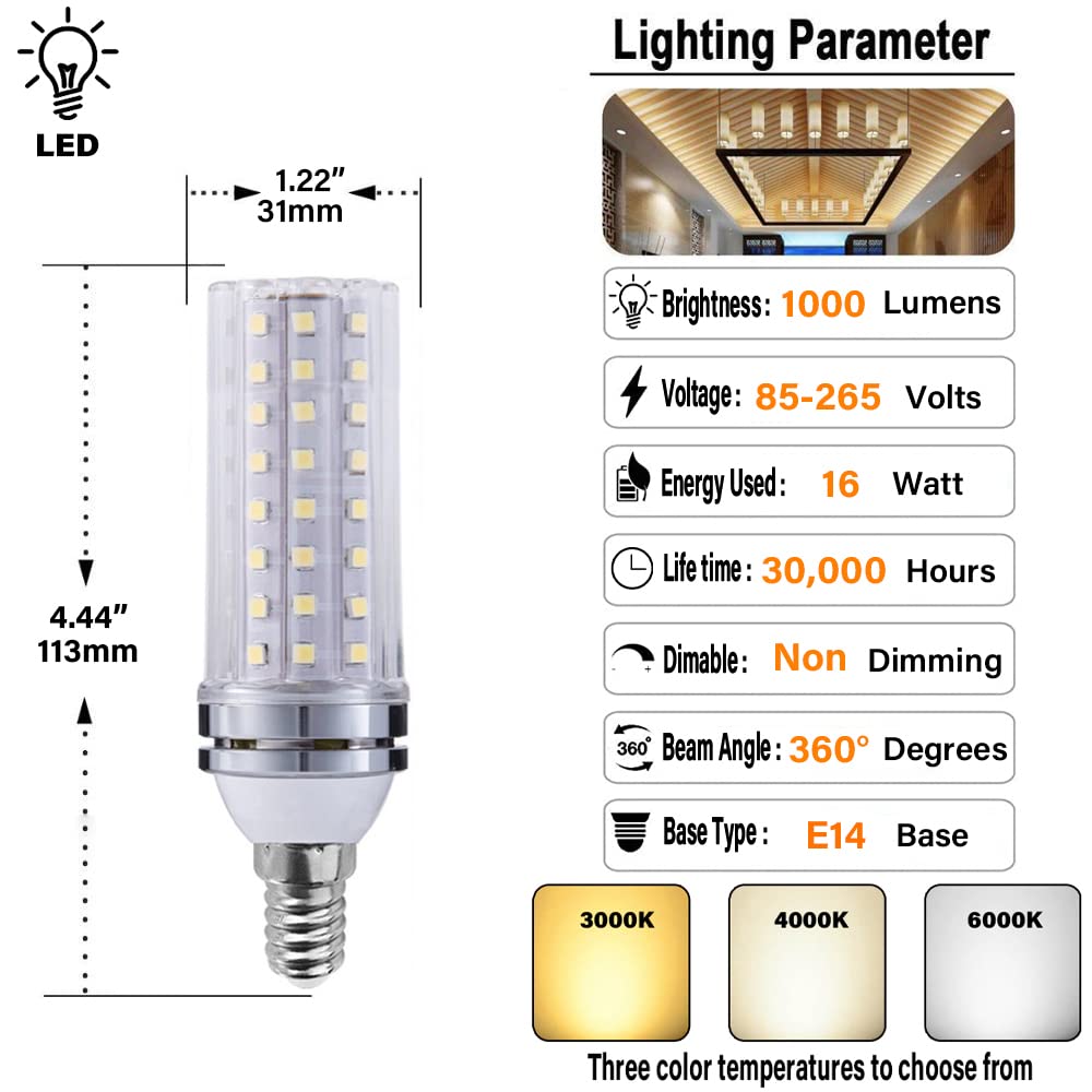 RYTM Lampadine LED, lampadina a mais con base E12/E14, 16 W 1000 LM, 20 W 1300 LM, equivalente a 160/200 Watt, 3000 K 4000 K 6000 K Non dimmerabile CA 85 V ~ 265 V (confezione da 10)