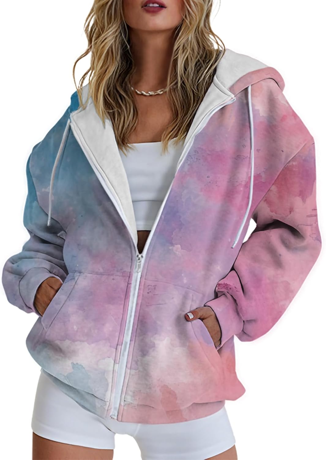 Hoodie Women Full Zip Up Long Sleeve Sweatshirts for Women 2025 with Pockets,Vibrant Casual Comfy Pullover