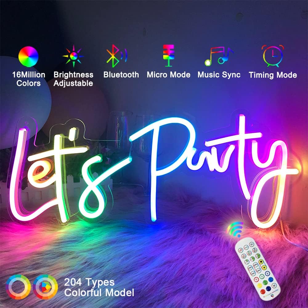 JXIN Colorful Lets Party Neon Sign for Wall Decor, Let's Party Sign for Birthday Wedding Party, Color Changing ​Light with Remote, Music Sync, Timing & APP Control, Gifts for Loved Ones, 23"x10" - Image 4