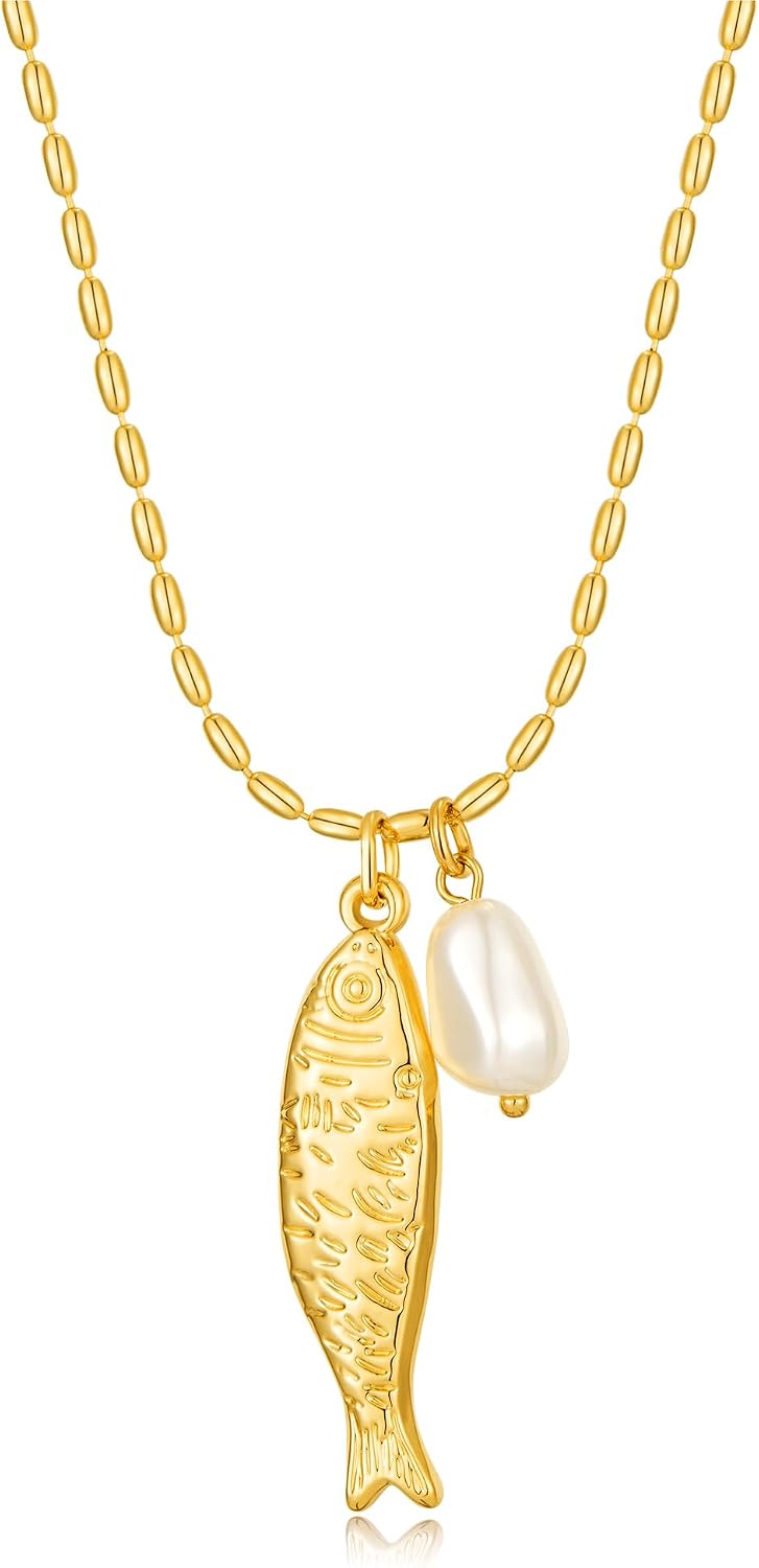 Fish Necklace for Women Gold Plated Fish Pendant Adjustable Necklace Bohemian Beach Jewelry