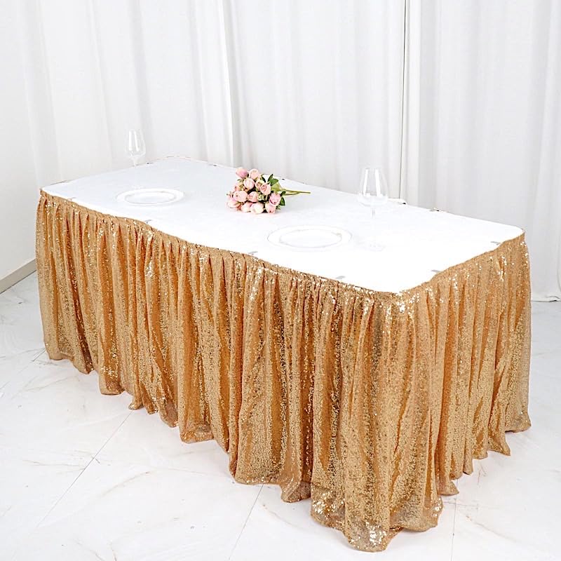 Balsa Circle Sequin 17 feet Gold Pleated Satin Table Skirt Top Closure Strip Strip Wedding Party Events Reception Catering Decorations Supplies