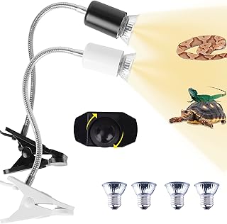 2 Pack Reptile Heat Lamp,UVB Bulb, UVA UVB Reptile Light with 360° Rotatable Hose, UVB Reptile Light Fixture, Aquatic Turtle Heating Lamp for Reptile Turtle Lizard Snake(4 Heat Bulbs 25w+50w Bulb)