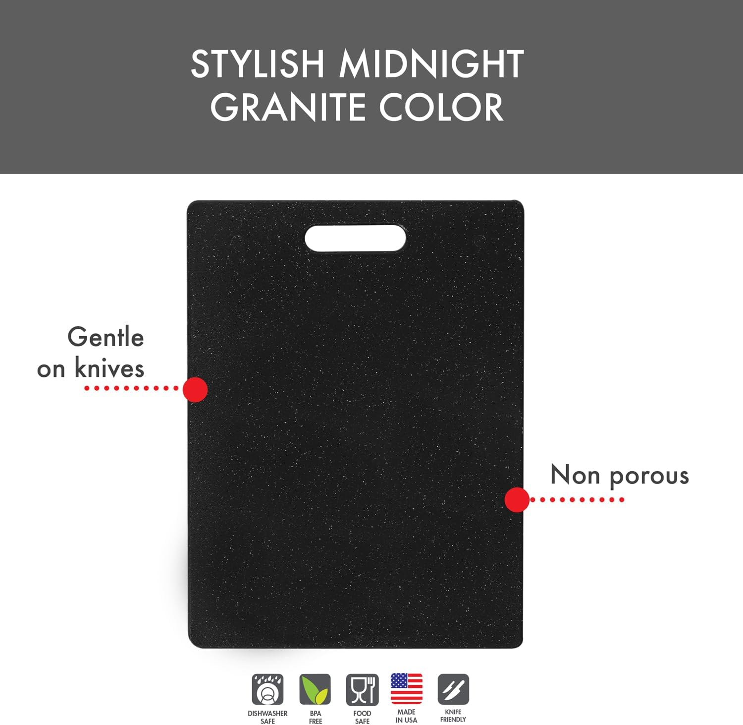 Dexas Superboard Cutting Board with Handle 11 x 14.5 inch Midnight Granite, Kitchen Prep Board, Dishwasher Safe, Non-Porous Poly Surface, Made in USA