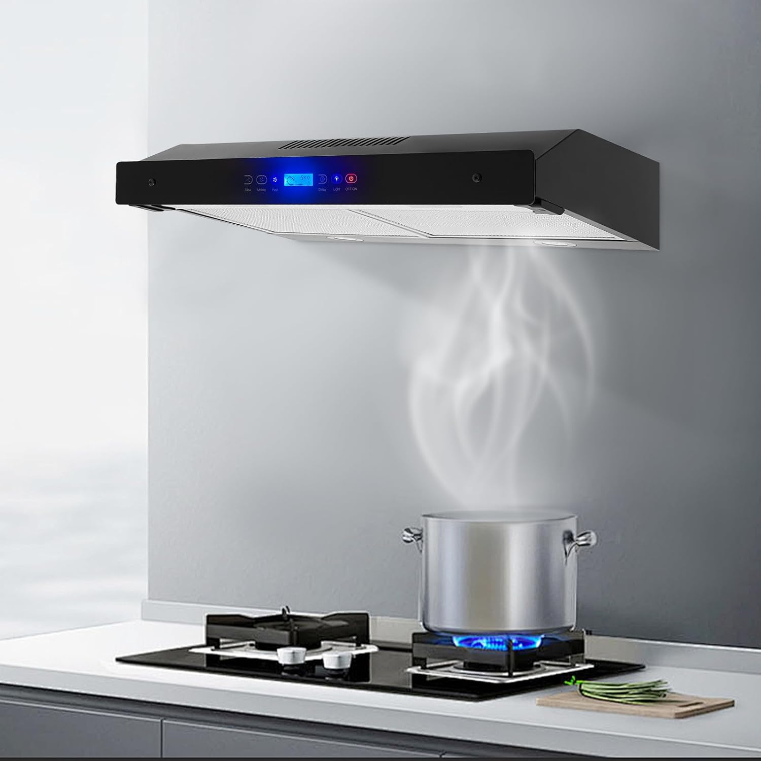 Range Hood 30 Inch - Under Cabinet Range Hood 30 Inch, Stainless Steel Kitchen Hood, Vent Hood 30 Inches, Stove Vent Hood for Kitchen, Kitchen Vent Hoods with Glass Smoke Flap