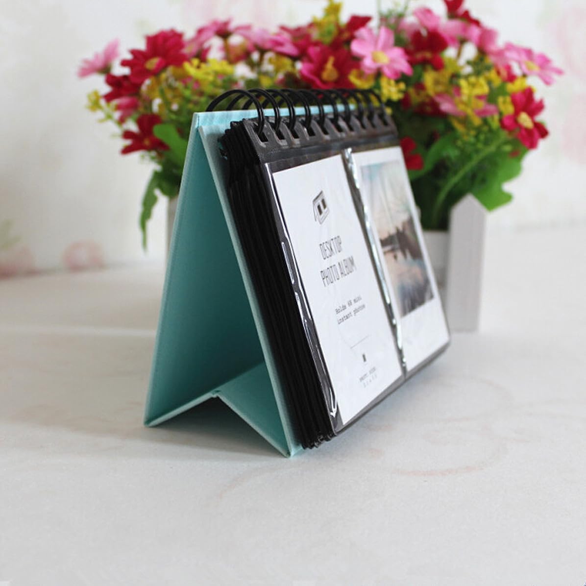 Desk Calendar Photo Album with Paper PVC Blue Stylish Design