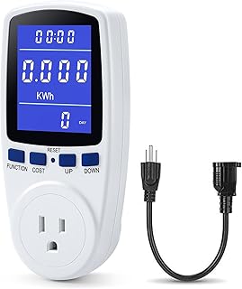 Upgraded Brighter LCD Display Night Vision Power Meter Plug, Power Consumption Monitor Energy Voltage Amps Electricity Usage Monitor, Overload Protection, 7 Display Modes for Energy Saving, Watt Meter