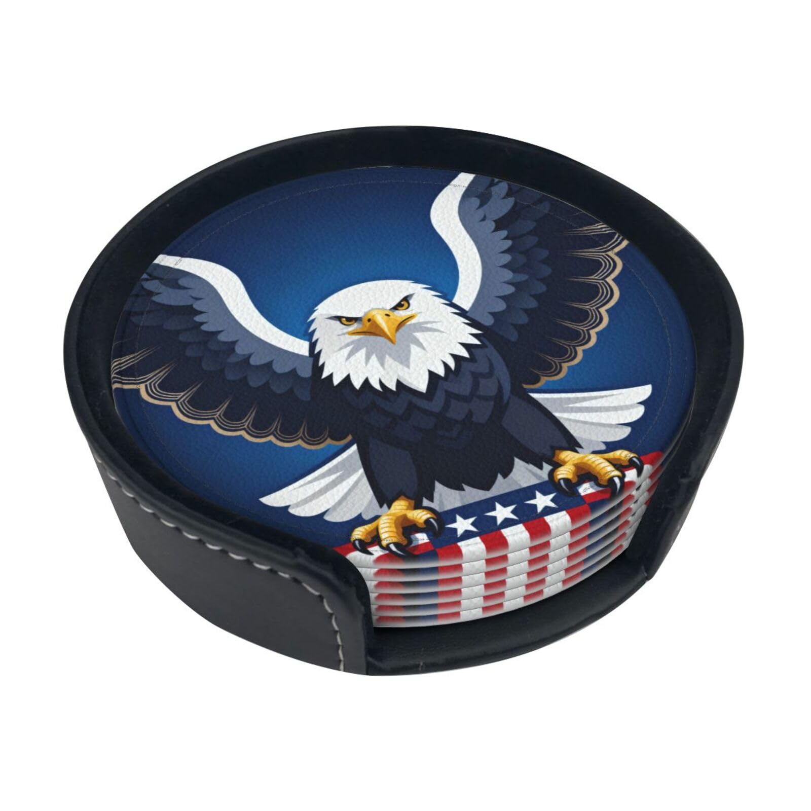 eagle Leather Coasters-Set of 6 with Storage Holder